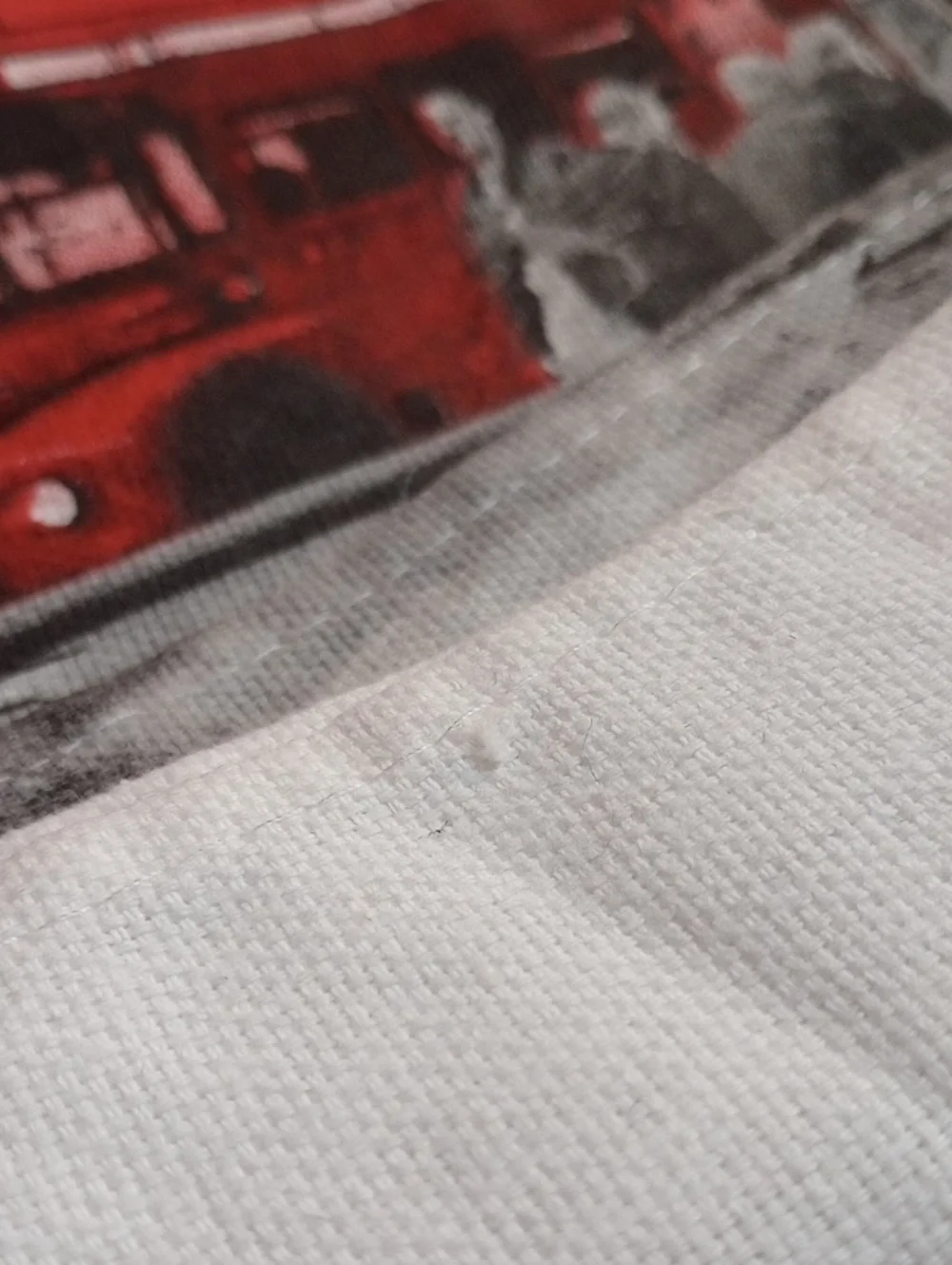 Tea Towel With Greyscale London Skyline With Red Double-Decker Bus